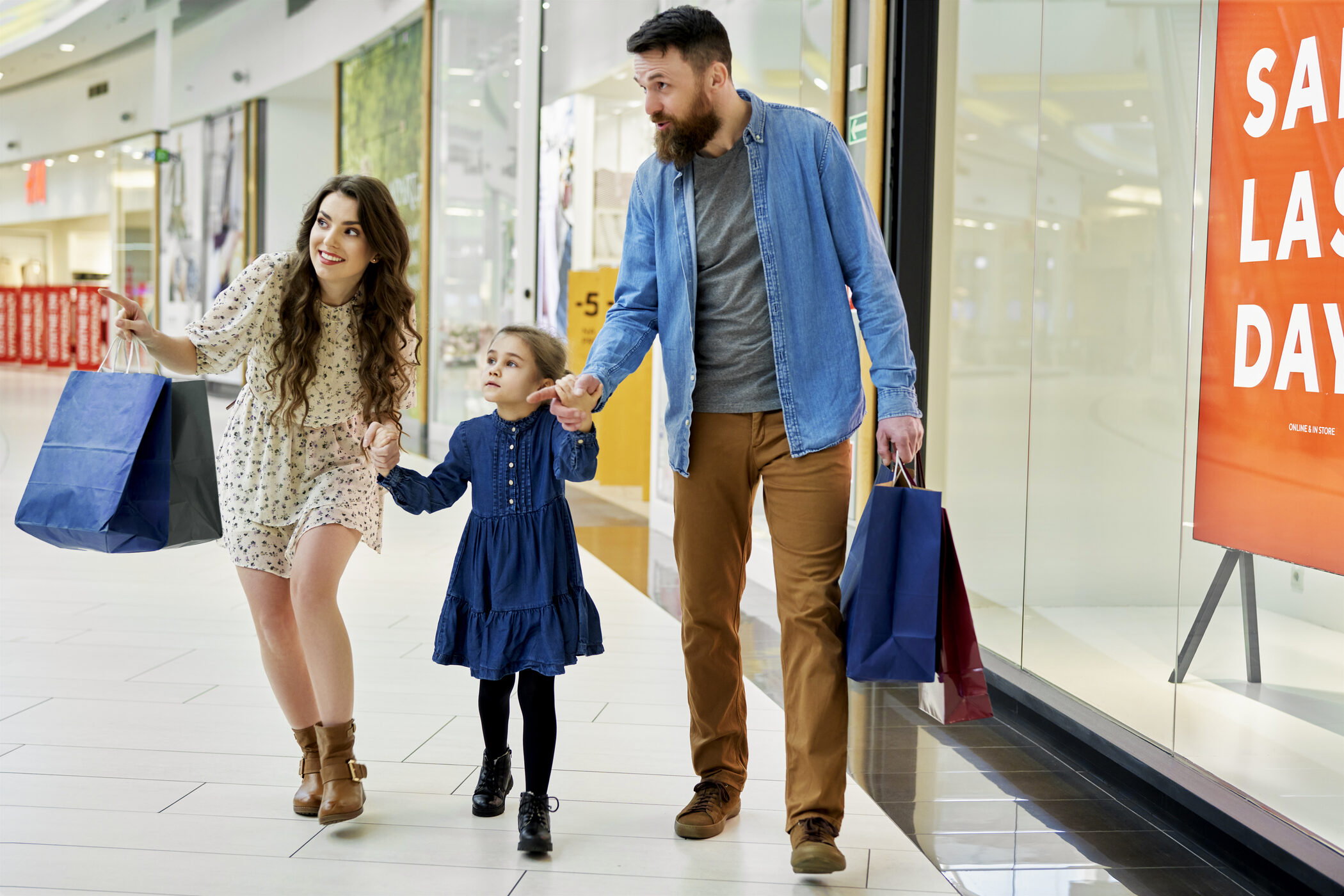 Family shopping at the mall